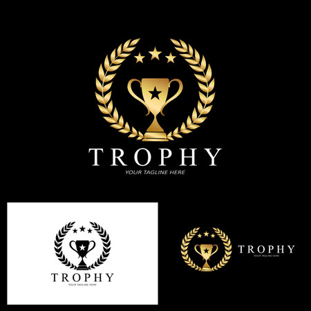 Trophy Logo Design, Award Winner Championship Trophy Vector, Success Brandのイラスト素材