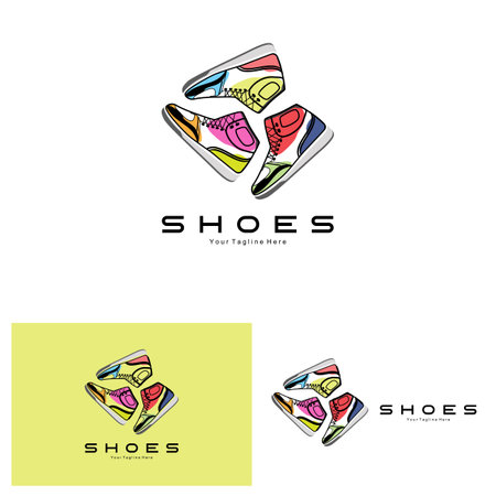 Sneakers Shoe Logo Design, vector illustration of trending youth footwear, simple funky conceptのイラスト素材