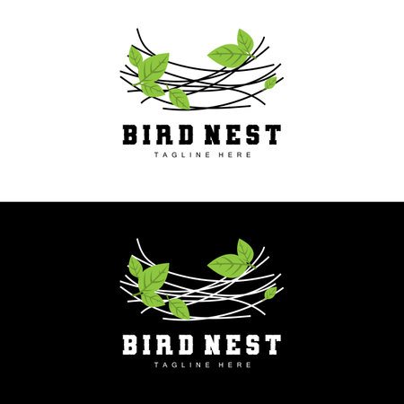 Bird's Nest Logo Design, Bird House Vector For Eggs, Bird Tree Logo Illustrationのイラスト素材