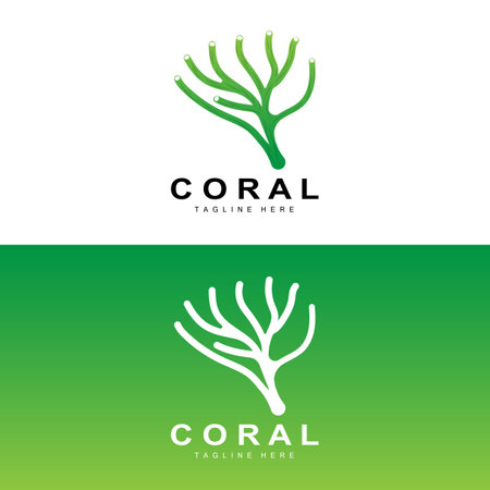 Coral Logo, Sea Plants Place Marine Animals, Ocean Vector, Seaweed Iconsのイラスト素材