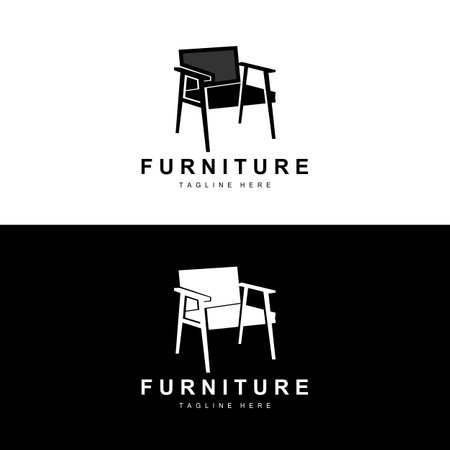 furniture logo, home furnishing design, room icon illustration, table, chair, lamp, frame, clock, flower potのイラスト素材