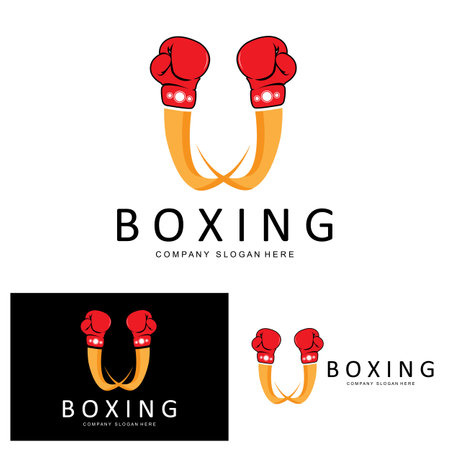 Boxing Gloves Logo Design, Wrestling Ring Fighter ArtVector Illustrationのイラスト素材