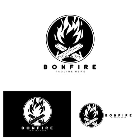 Campfire Logo Design, Camping Vector, Wood Fire And Forest Designのイラスト素材