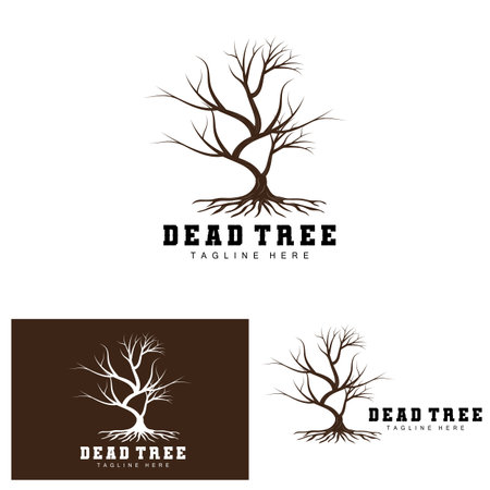 Tree Logo Design, Dead Tree Illustration, Wild Tree Cutting, Global Warming Vector, Earth Drought, Product Brand Iconsのイラスト素材