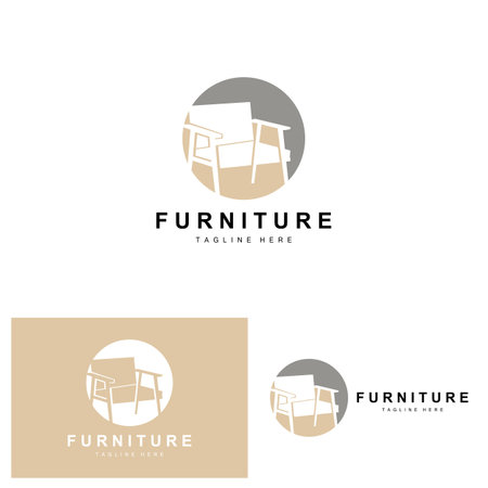 furniture logo, home furnishing design, room icon illustration, table, chair, lamp, frame, clock, flower potのイラスト素材
