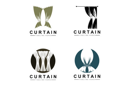 Home And Exhibition Curtain Logo Design, Building Decoration Vector Illustrationのイラスト素材