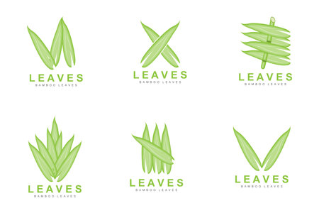 Bamboo Logo Design, Green Tree Vector, Panda Food, Product Brand Template Illustrationのイラスト素材