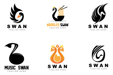 Swan Logo Design, Duck Animal Illustration, Company Brand Template Vectorのイラスト素材