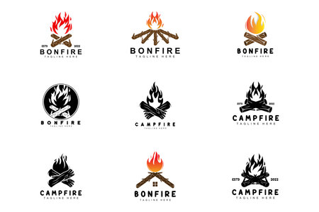 Campfire Logo Design, Camping Vector, Wood Fire And Forest Designのイラスト素材