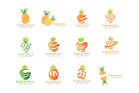 Pineapple Logo Design, Fresh Fruit Vector, Plantation Illustration, Fruit Product Brand Labelのイラスト素材