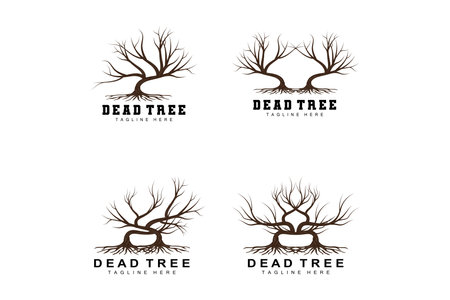 Tree Logo Design, Dead Tree Illustration, Wild Tree Cutting, Global Warming Vector, Earth Drought, Product Brand Iconsのイラスト素材