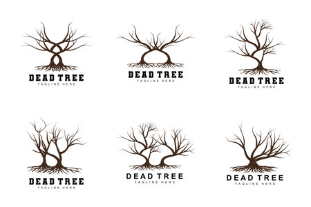 Tree Logo Design, Dead Tree Illustration, Wild Tree Cutting, Global Warming Vector, Earth Drought, Product Brand Iconsのイラスト素材