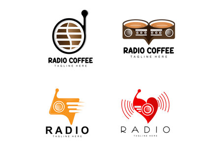 Coffee Radio Logo, Podcast Radio Design, Coffee Icon, Coffee Cafe Logo Product Brand Vectorのイラスト素材