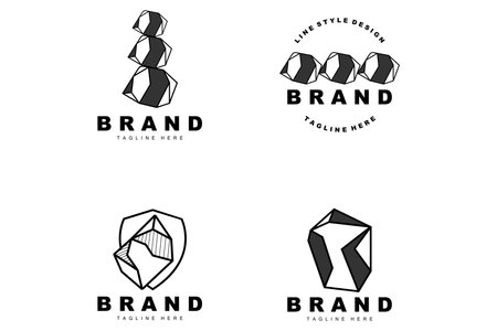 Stone Logo, Gem Line Stone Design, Diamond, Crystal, Simple Elegant, Product Brand Vector, Natural Stone Iconのイラスト素材