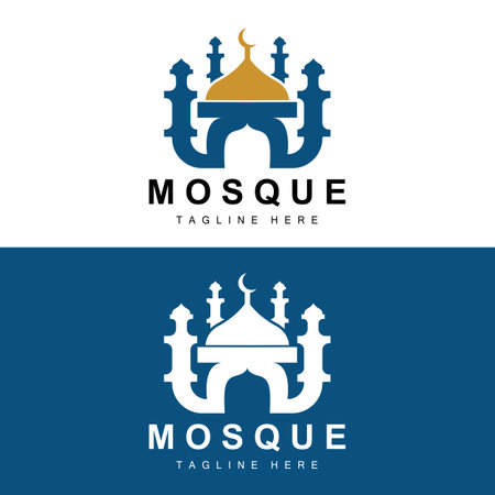 Mosque Logo, Islamic Worship Design, Eid Al Fitr Mosque Building Vector Icon Template, Ramadan, Eid Al Adhaのイラスト素材