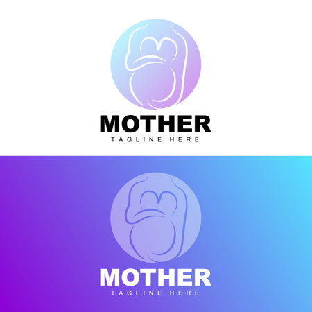 Pregnant Logo, Mom And Baby Health Care Design, Pregnant And Baby Medicine Brand Icon Vectorのイラスト素材