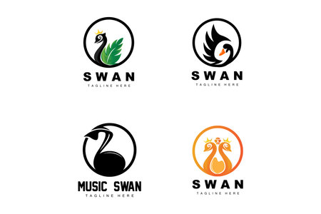 Swan Logo Design, Duck Animal Illustration, Company Brand Template Vectorのイラスト素材