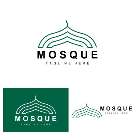Mosque Logo, Islamic Worship Design, Eid Al Fitr Mosque Building Vector Icon Template, Ramadan, Eid Al Adhaのイラスト素材