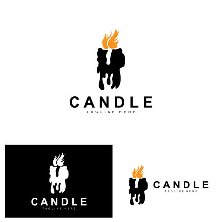 Candle Logo, Flame Lighting Design, Burning luxury Vector, Illustration Template Iconのイラスト素材