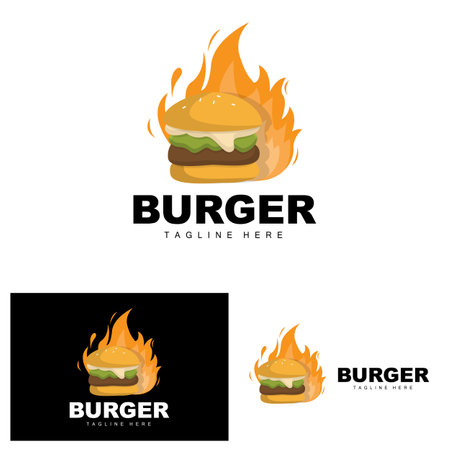 Burger Logo, Bread Vector, Meat And Vegetable, Fast Food Design, Burger Shop And Product Brand Icon Illustrationのイラスト素材