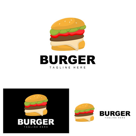 Burger Logo, Bread Vector, Meat And Vegetable, Fast Food Design, Burger Shop And Product Brand Icon Illustrationのイラスト素材