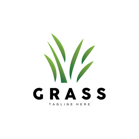 Green Grass Logo Design, Farm Landscape Illustration, Natural Scenery Vectorのイラスト素材
