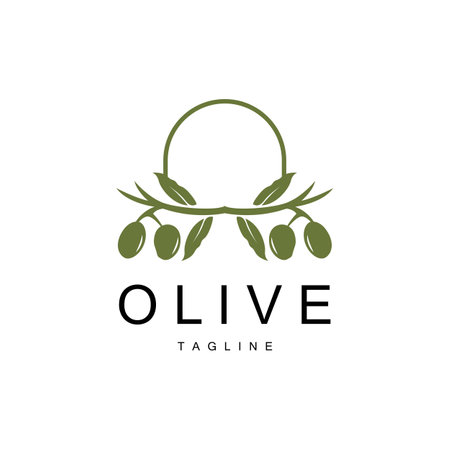 Olive Logo, Olive Oil Plant Vector, Natural Herbal Health Medicine Design, Illustration Template Iconのイラスト素材