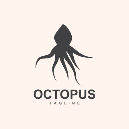 Octopus Logo, Simple Line Design, Sea Animal Vector Japanese Seafood Ingredient, Icon Symbol Illustrationのイラスト素材