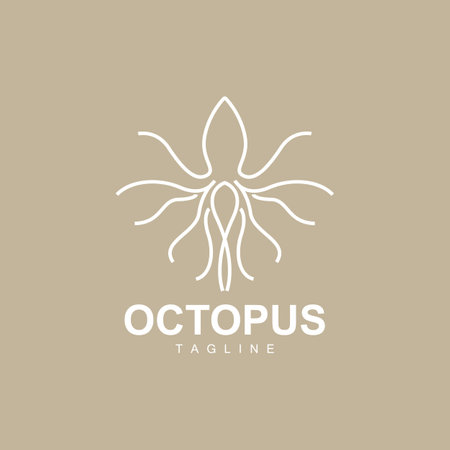 Octopus Logo, Simple Line Design, Sea Animal Vector Japanese Seafood Ingredient, Icon Symbol Illustrationのイラスト素材