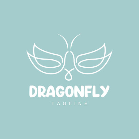 Dragonfly Logo, Flying Animal Design, Vector Simple Line Style, Icon Symbol Illustrationのイラスト素材