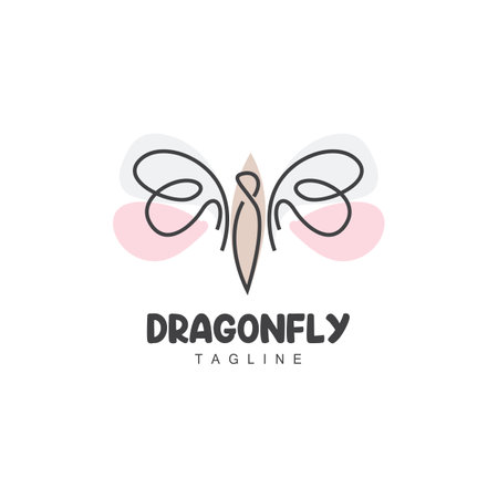 Dragonfly Logo, Flying Animal Design, Vector Simple Line Style, Icon Symbol Illustrationのイラスト素材