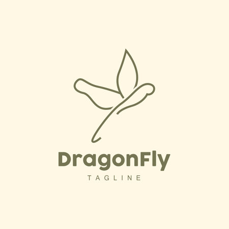Dragonfly Logo, Flying Animal Design, Vector Simple Line Style, Icon Symbol Illustrationのイラスト素材