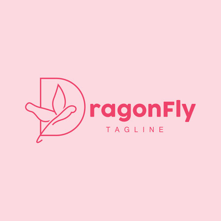 Dragonfly Logo, Flying Animal Design, Vector Simple Line Style, Icon Symbol Illustrationのイラスト素材