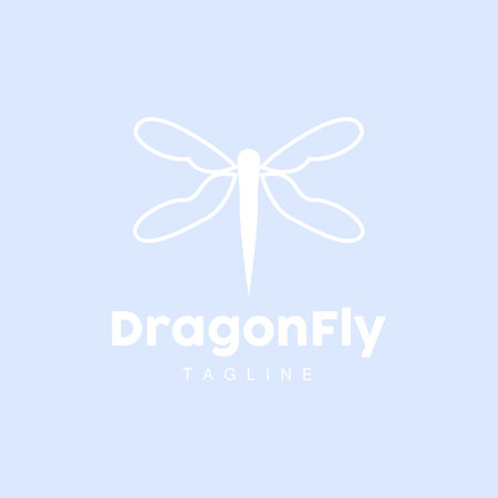 Dragonfly Logo, Flying Animal Design, Vector Simple Line Style, Icon Symbol Illustrationのイラスト素材