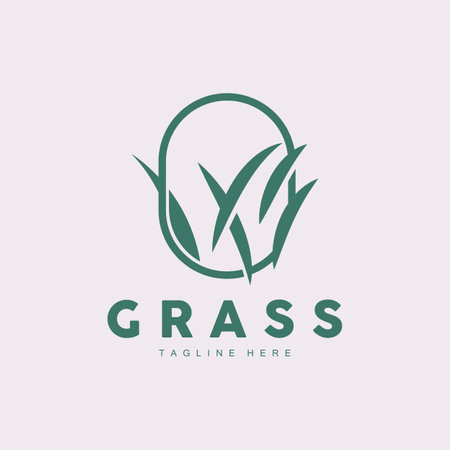 Green Grass Logo Design, Farm Landscape Illustration, Natural Scenery Vectorのイラスト素材