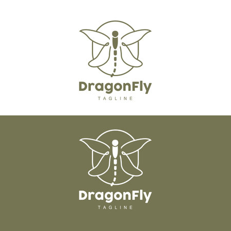 Dragonfly Logo, Flying Animal Design, Vector Simple Line Style, Icon Symbol Illustrationのイラスト素材