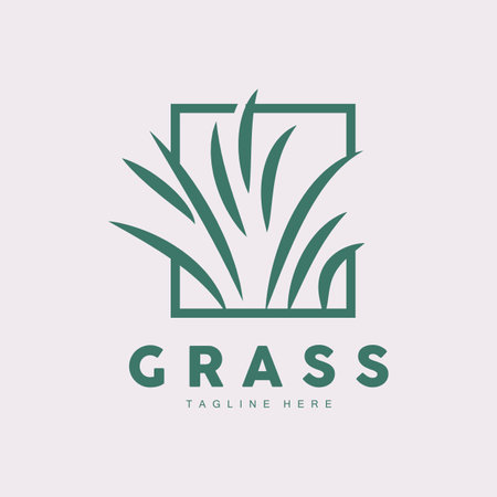 Green Grass Logo Design, Farm Landscape Illustration, Natural Scenery Vectorのイラスト素材