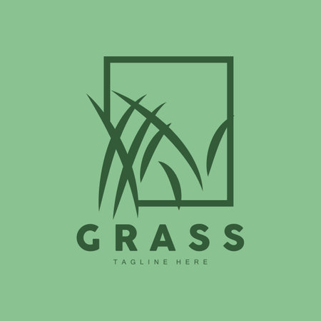 Green Grass Logo Design, Farm Landscape Illustration, Natural Scenery Vectorのイラスト素材