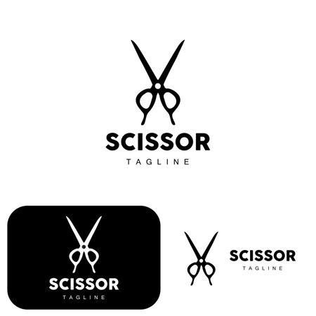 Scissors Logo, Cutting Tools Vector, Barbershop Razor Scissors Simple Design, Illustration Template Iconのイラスト素材