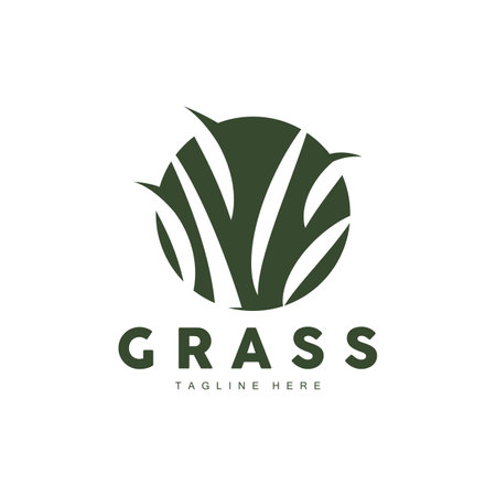Green Grass Logo Design, Farm Landscape Illustration, Natural Scenery Vectorのイラスト素材