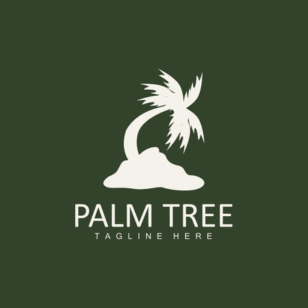 Coconut Tree Logo, Palm Tree Sunset Beach Vector, Elegant Minimalist Simple Design, Symbol Template Iconのイラスト素材