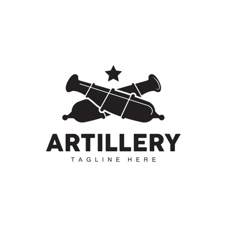 Cannon Logo, Vector War Weapon Army Altilery, Minimalist Vintage Icon Designのイラスト素材