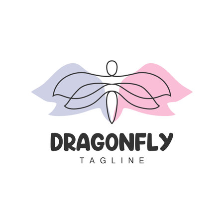 Dragonfly Logo, Flying Animal Design, Vector Simple Line Style, Icon Symbol Illustrationのイラスト素材