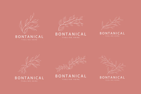 Botanical Logo, Nature Plant Design, Flower Plant Icon Vector With Line Modelのイラスト素材