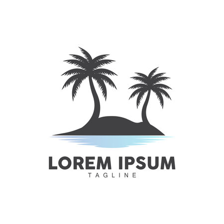 Coconut Tree Logo, Palm Tree Sunset Beach Vector, Elegant Minimalist Simple Design, Symbol Template Iconのイラスト素材