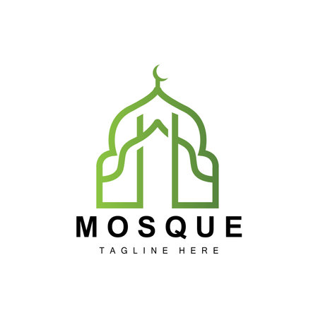 Mosque Logo, Islamic Worship Design, Eid Al Fitr Mosque Building Vector Icon Template, Ramadan, Eid Al Adhaのイラスト素材