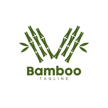 Bamboo Logo, Panda Food Green Plant Vector, Simple Minimalist Design, Illustration Element Templateのイラスト素材