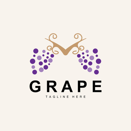 Grape Logo, Garden Vector, Fresh Purple Fruit, Wine Brand Design, Simple Illustration Templateのイラスト素材