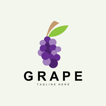 Grape Logo, Garden Vector, Fresh Purple Fruit, Wine Brand Design, Simple Illustration Templateのイラスト素材