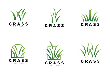 Green Grass Logo Design, Farm Landscape Illustration, Natural Scenery Vectorのイラスト素材